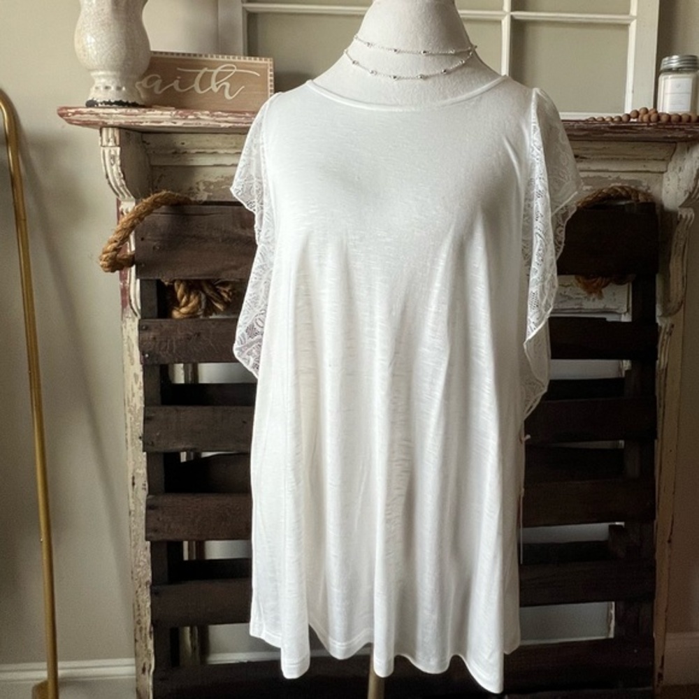 🟤NEW LAUREN CONRAD Eyelet Ruffle Sleeveless Top in Marshmallow XL